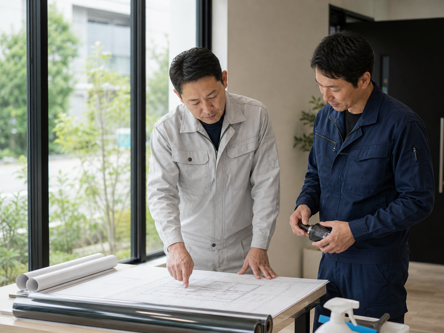 施工計画を確認する作業担当者